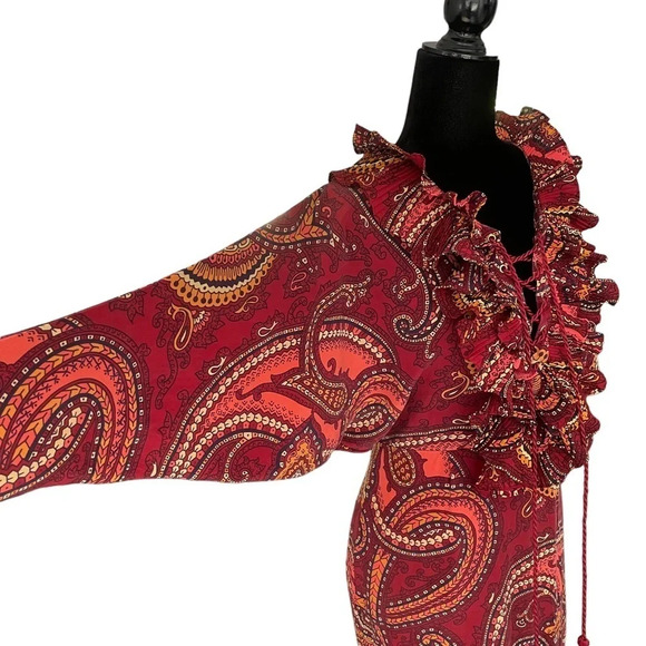 UTERQÜE Silk Bohemian Dress Batwings Paisley Print size Small - Picture 5 of 8